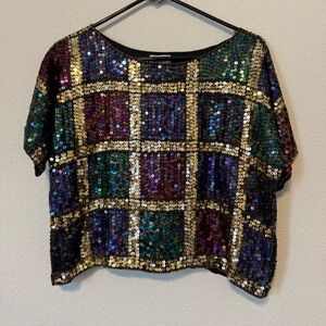 Cee Cee Sequin Plaid Crop Top - Multicolor